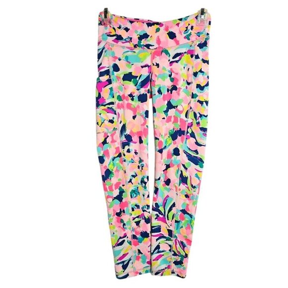 Lilly Pulitzer Pants - LILLY PULITZER Luxletic Midi Leggings PINA COLADA CLUB PINK BLUE size XS 2 Crop